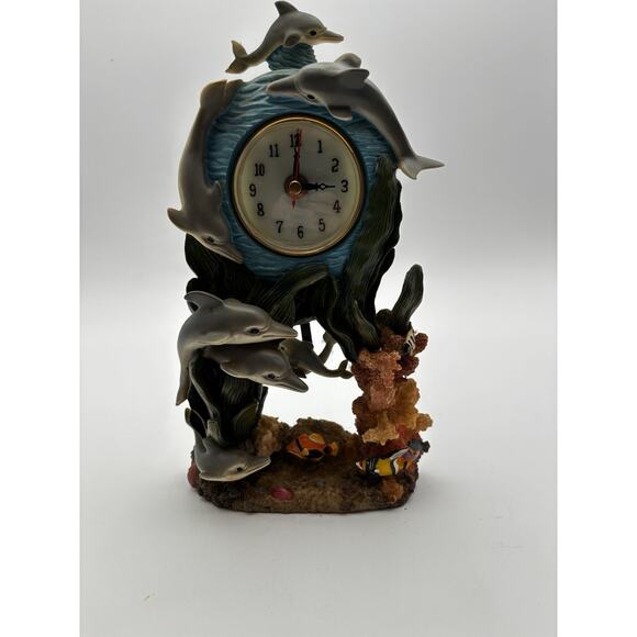Quartz Other - Dolphin Ocean Scene Pendulum Clock Nautical Beach Decor Coral Fish Quartz